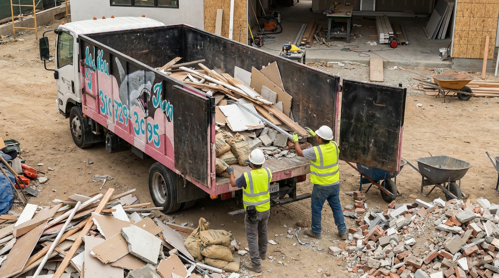 The malibu junk removal team clearing some construction debris
