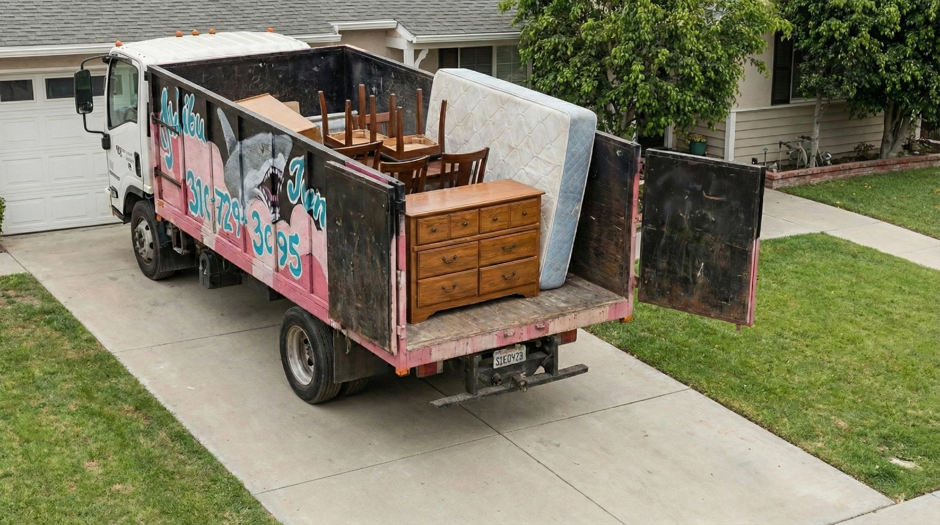 The malibu junk removal truck removing furniture in the malibu area