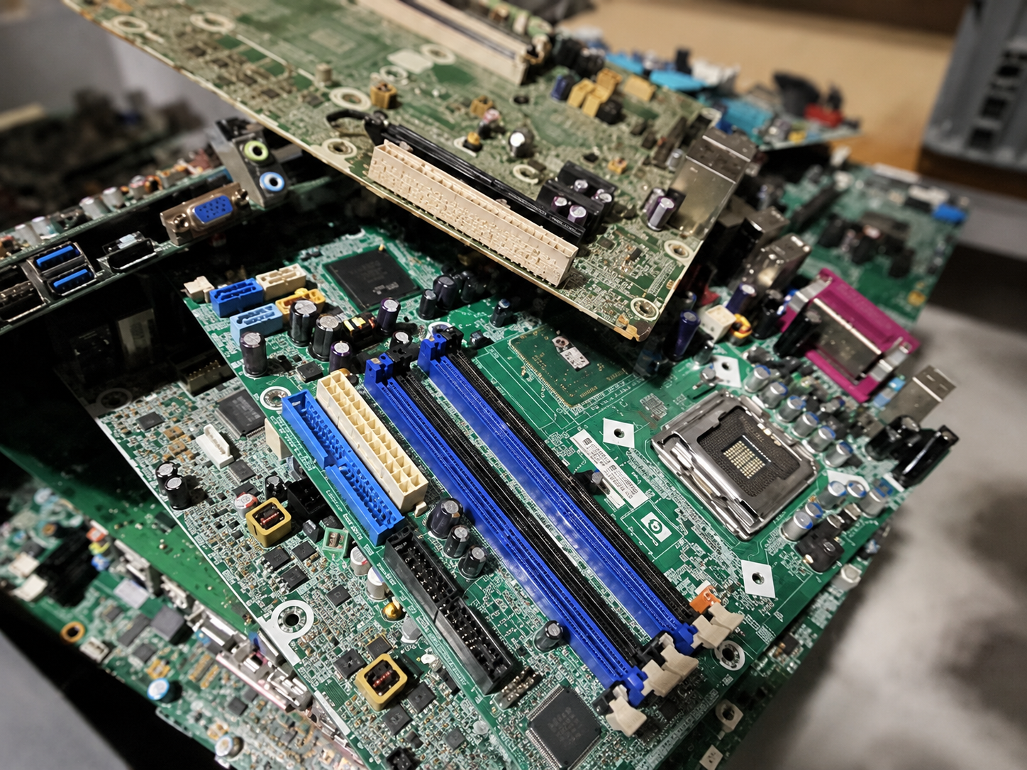 Discarded electronics awaiting certified e-waste recycling representing the California Electronic Waste Recycling Act compliance requirements for junk removal in Woodland Hills Los Angeles County